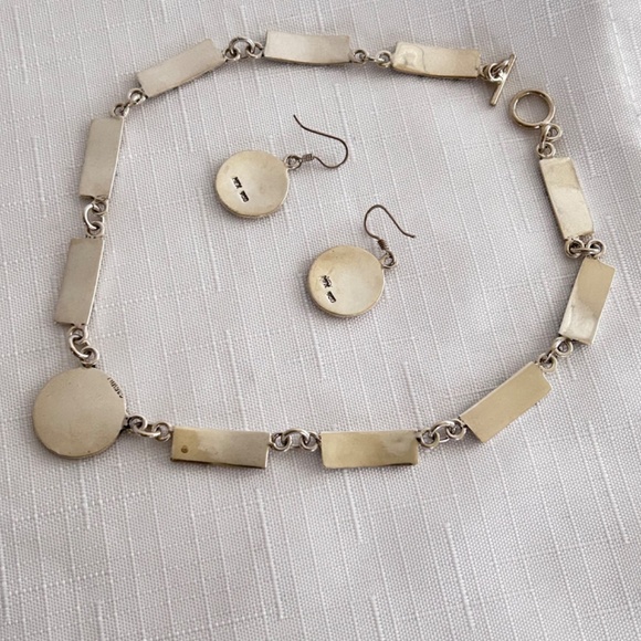 Sterling Silver 925 Aztec Mayan Turquoise Necklace And Earrings Set - Picture 7 of 10